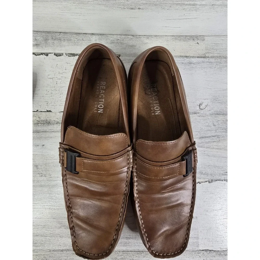 Kenneth‎ Cole Reaction Men's 9.5 Brown Tallan Buckle Driving Loafers Mocs EUC